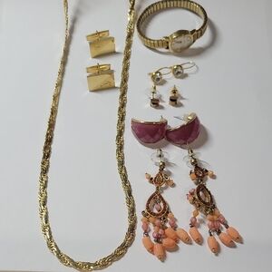 Elegant Gold Tone and Pink Jewelry Lot